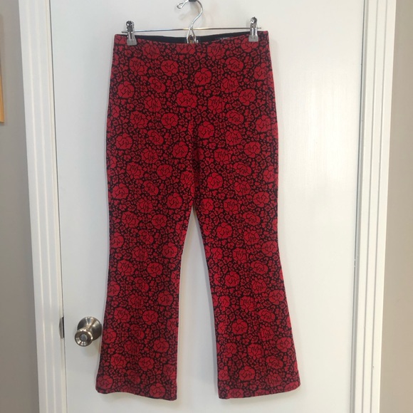 Maeve for Anthropologie Margot flared cropped pant red rose print size S EUC - Picture 2 of 14